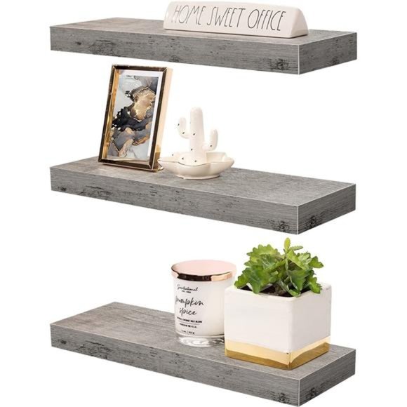 Floating Shelf Set — Rustic Engineered Wood Hanging Rectangle Wall Shelves - Picture 1 of 5